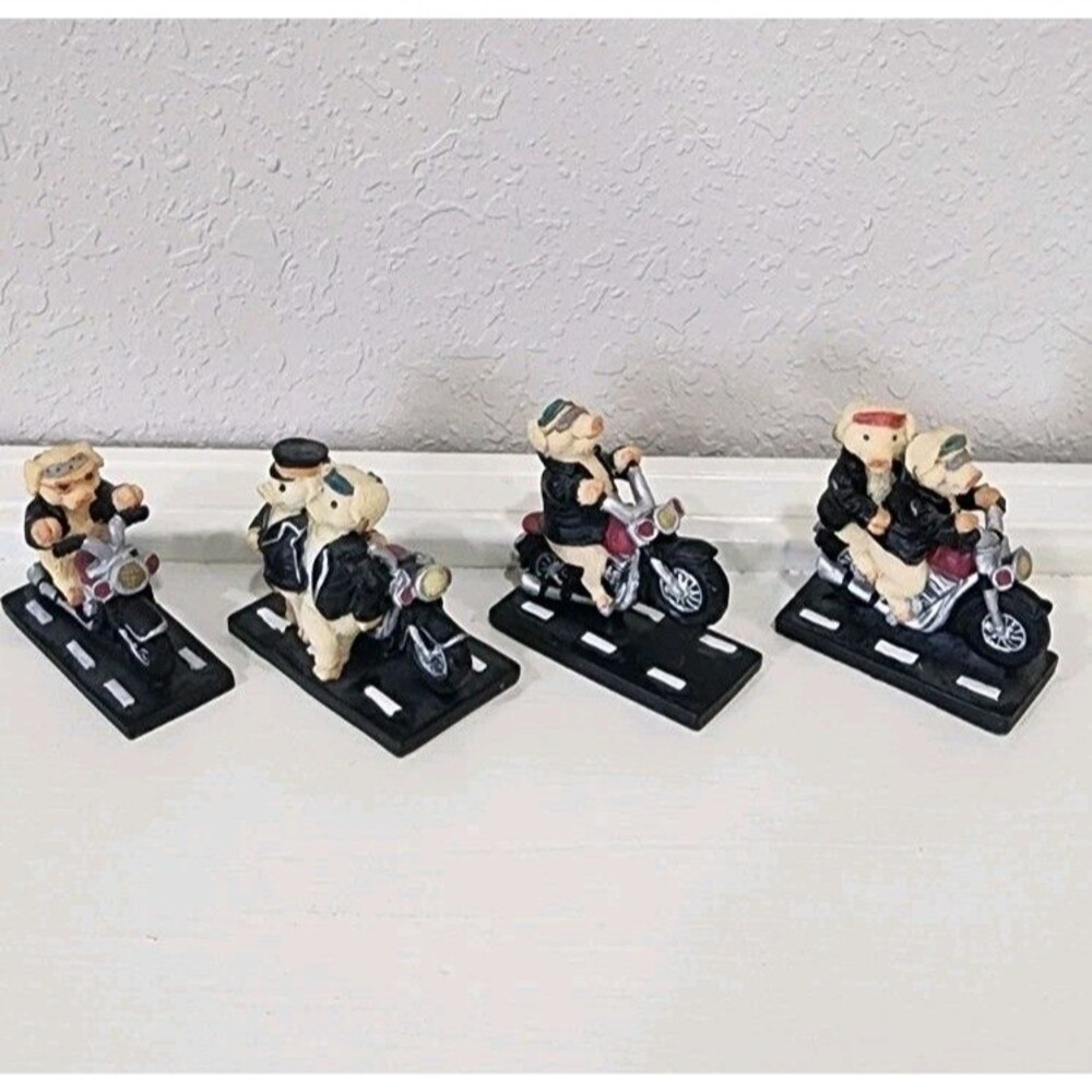 Set Young's Collectables, Miniture Figurines, Pigs On Motorcycles 2.5x2.5 Inches